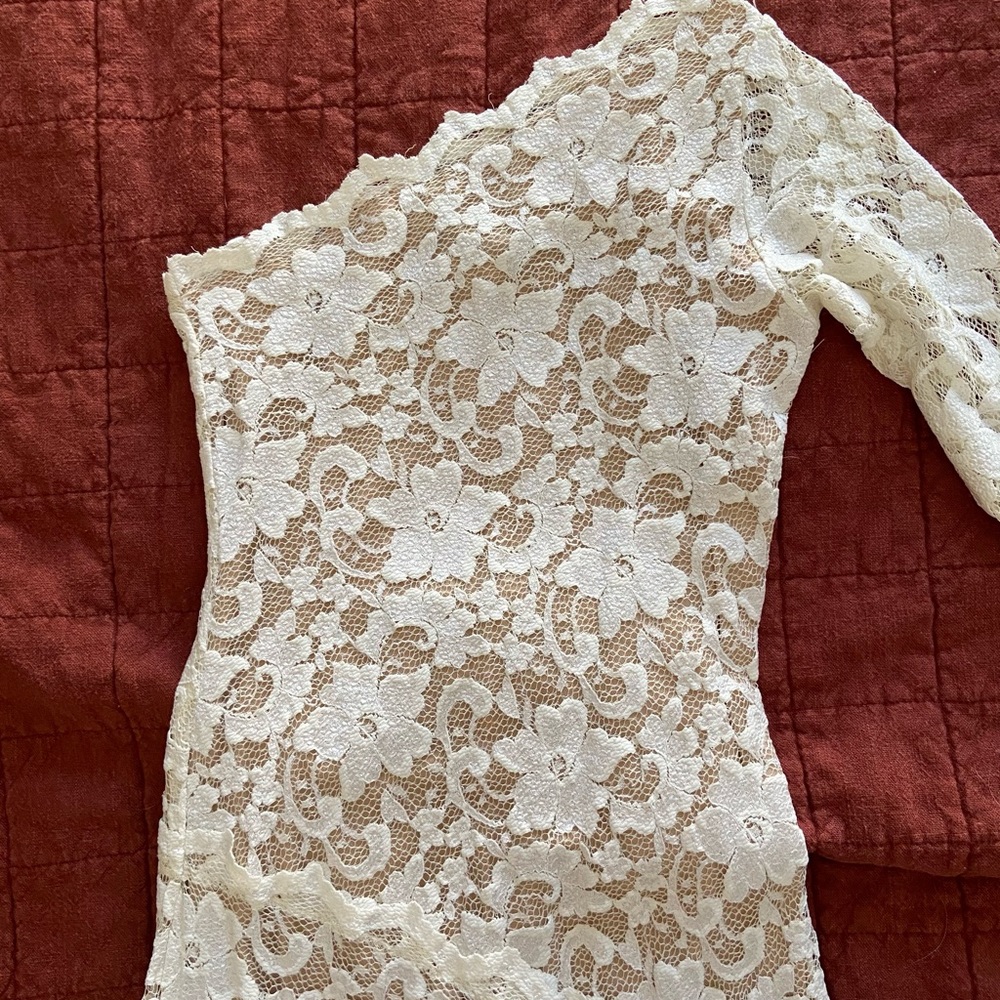 Cream Lace One Shoulder Dress